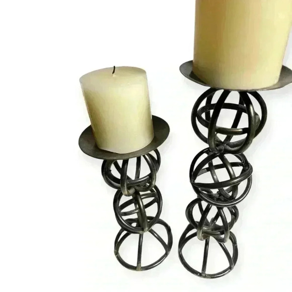 Modern Metal Orb Candle Holders Set of 2 - Rustic Black Finish - Picture 4 of 6